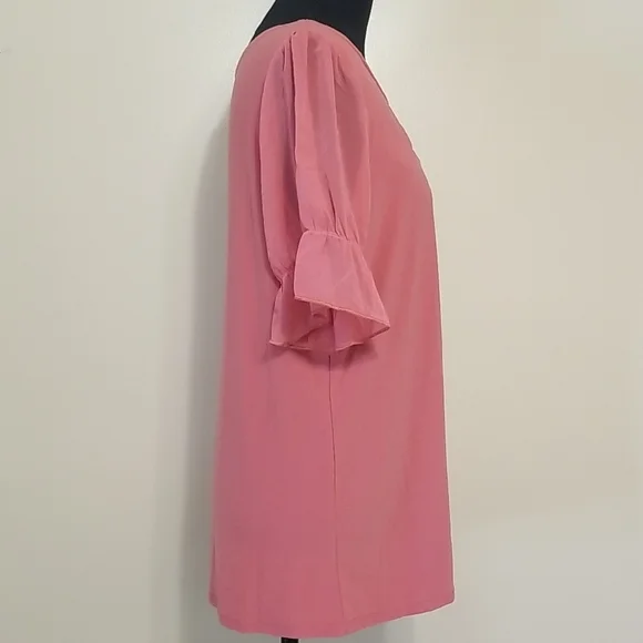 Adele & May Blush Pink Rhinestone Neckline Sheer Sleeve Blouse Career Office L - Picture 6 of 9